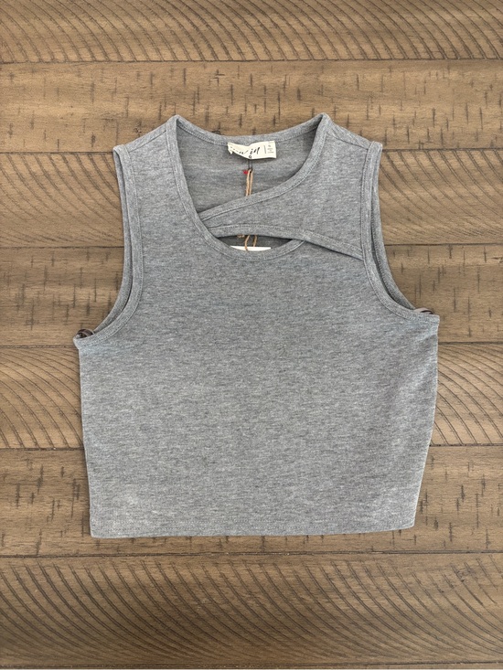 new in Tops - Cross-Front Heather Grey Crop Tank Top